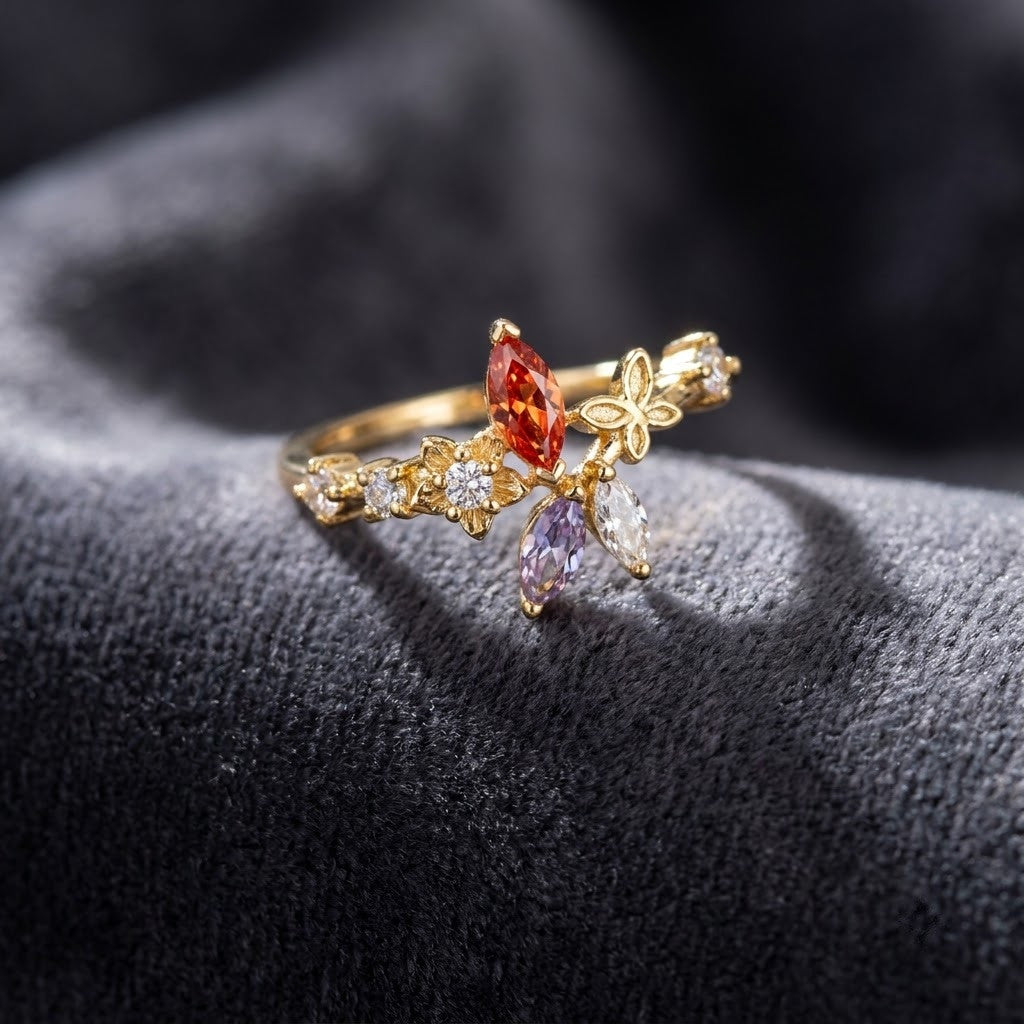 Spring Meadow Crystal Blossom Cluster Adjustable Ring - View 1