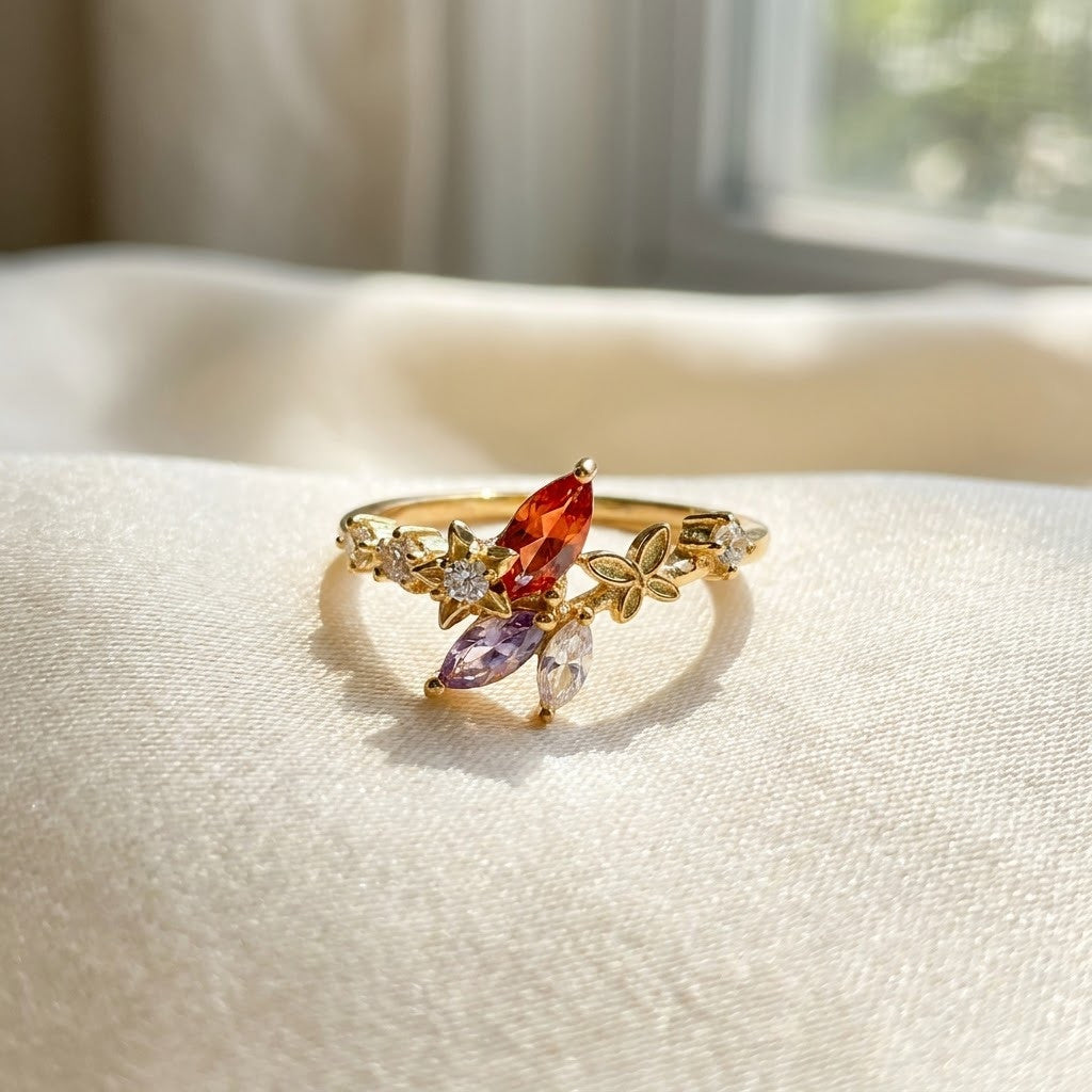 Spring Meadow Crystal Blossom Cluster Adjustable Ring - View 3