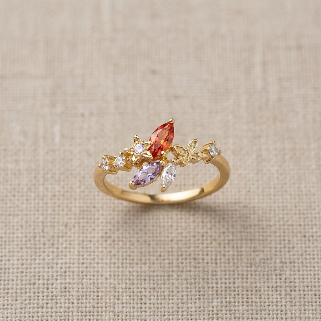 Spring Meadow Crystal Blossom Cluster Adjustable Ring - View 8
