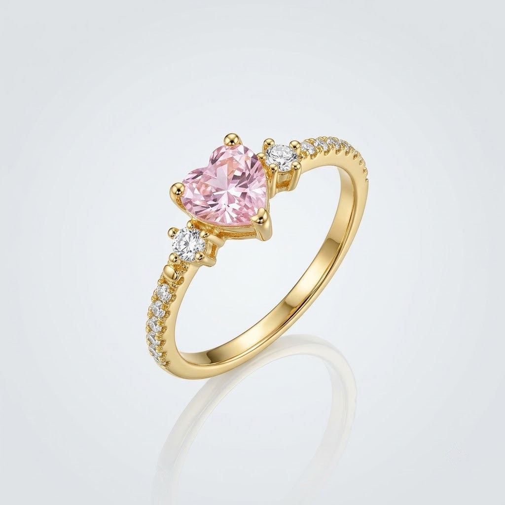 Romantic Heart Halo Pink Sapphire Solitaire Adjustable Ring - View 6