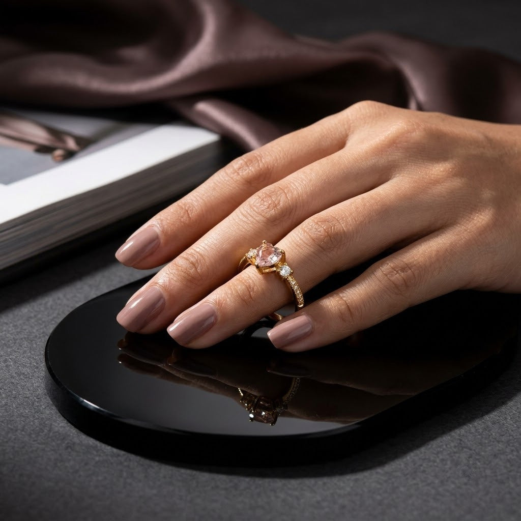Romantic Heart Halo Pink Sapphire Solitaire Adjustable Ring - View 2