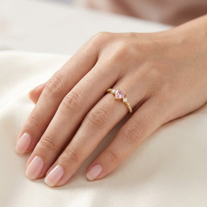 Romantic Heart Halo Pink Sapphire Solitaire Adjustable Ring - View 5