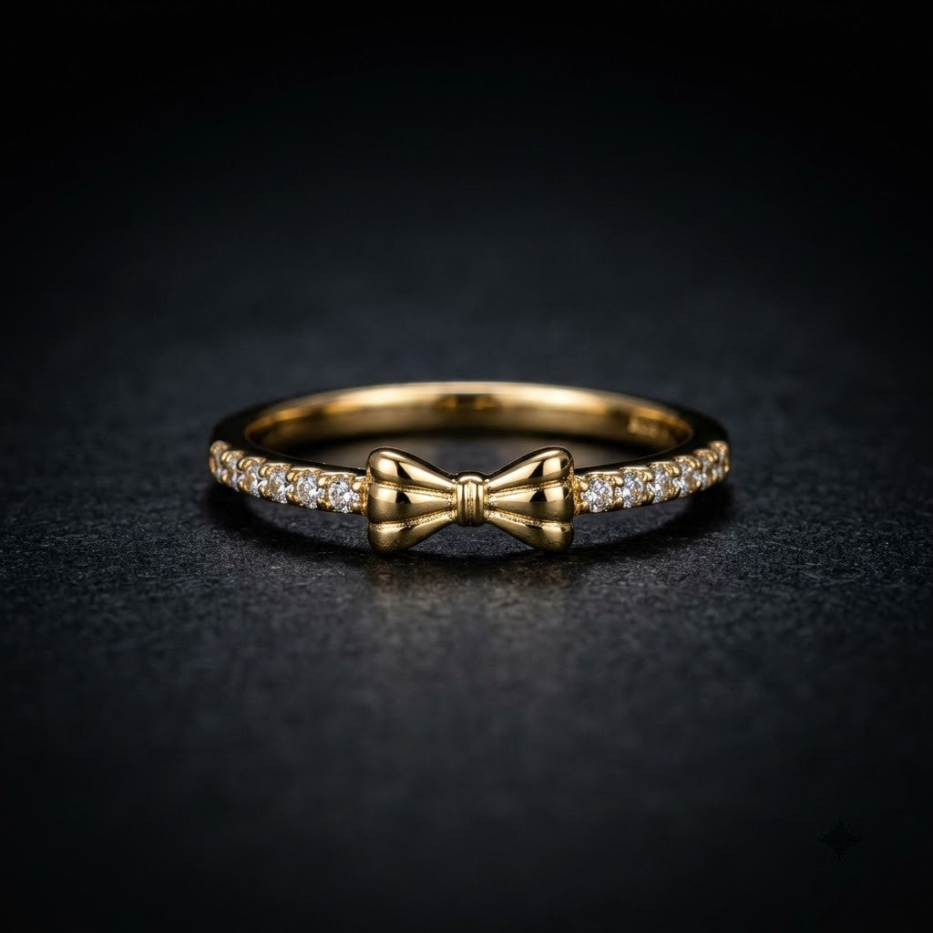 Coquette Ribbon Tie Pavé Diamond Dainty Adjustable Ring - View 5