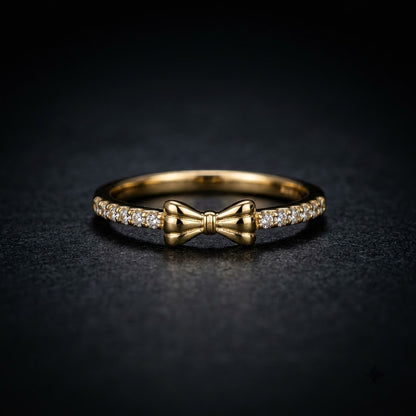 Coquette Ribbon Tie Pavé Diamond Dainty Adjustable Ring - View 5