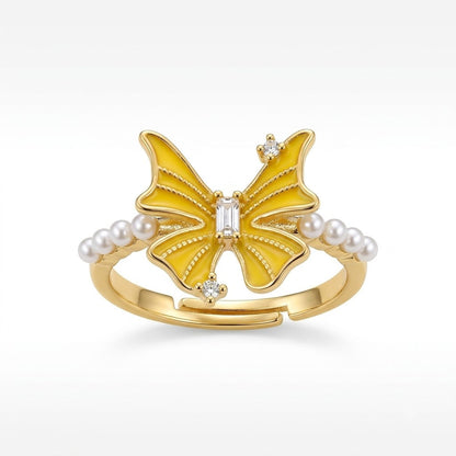 Golden Butterfly & Freshwater Pearl Bypass Adjustable Ring - View 7