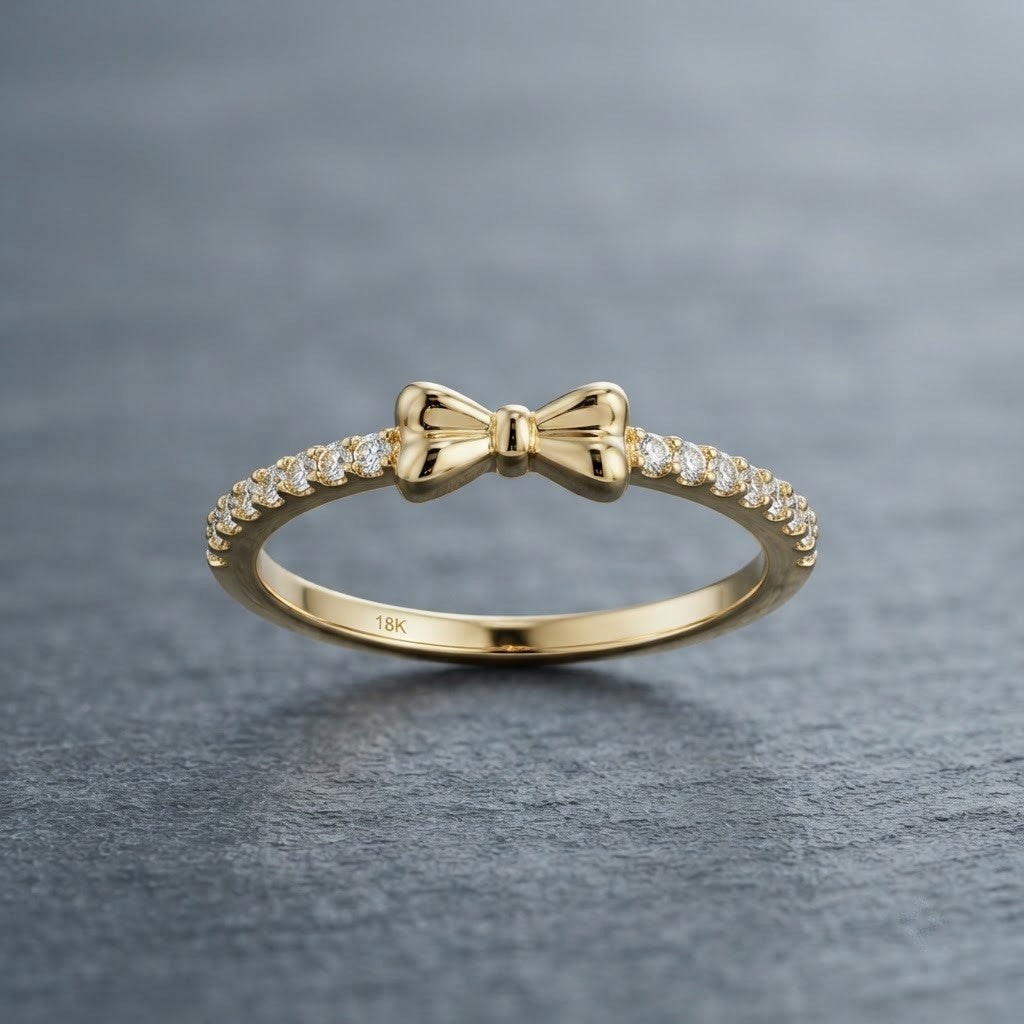 Coquette Ribbon Tie Pavé Diamond Dainty Adjustable Ring - View 3