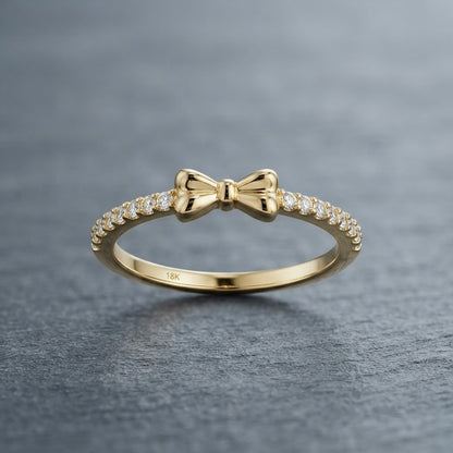 Coquette Ribbon Tie Pavé Diamond Dainty Adjustable Ring - View 3