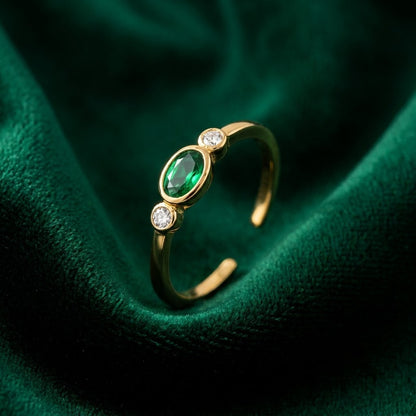 Dainty Solitaire Emerald Oval Bezel Adjustable Ring - View 1