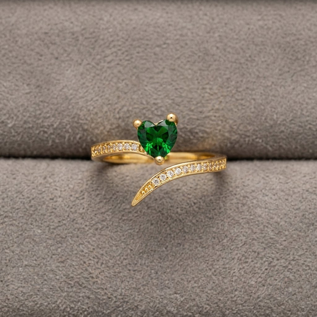 Emerald Green Romantic Heart Crystal Adjustable Ring - View 8