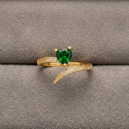 Emerald Green Romantic Heart Crystal Adjustable Ring - View 8