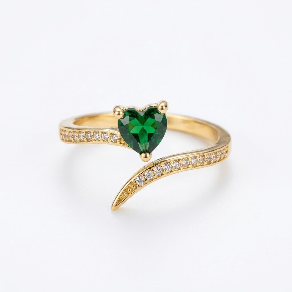 Emerald Green Romantic Heart Crystal Adjustable Ring - View 7