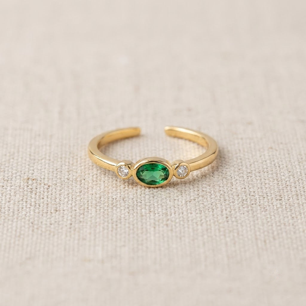 Dainty Solitaire Emerald Oval Bezel Adjustable Ring - View 8