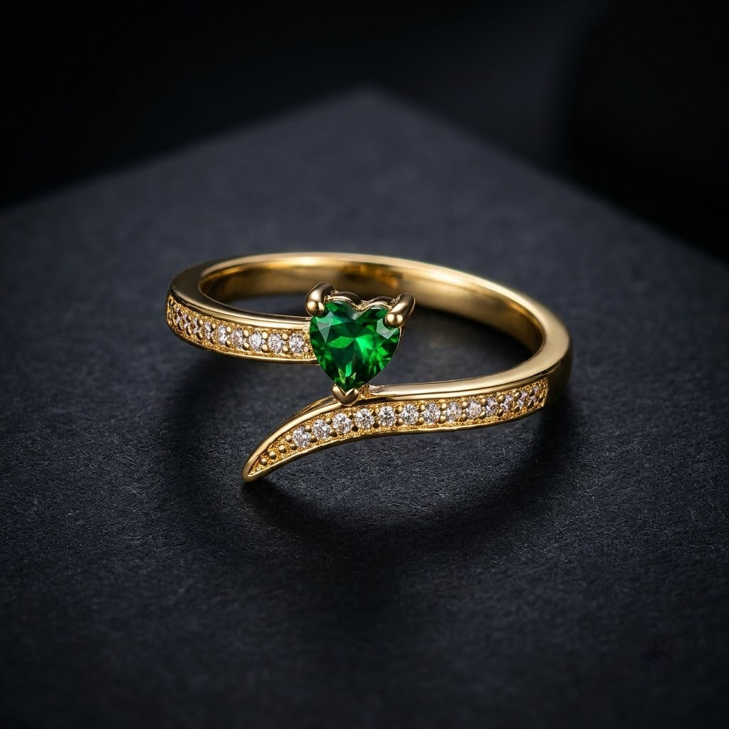 Emerald Green Romantic Heart Crystal Adjustable Ring - View 6