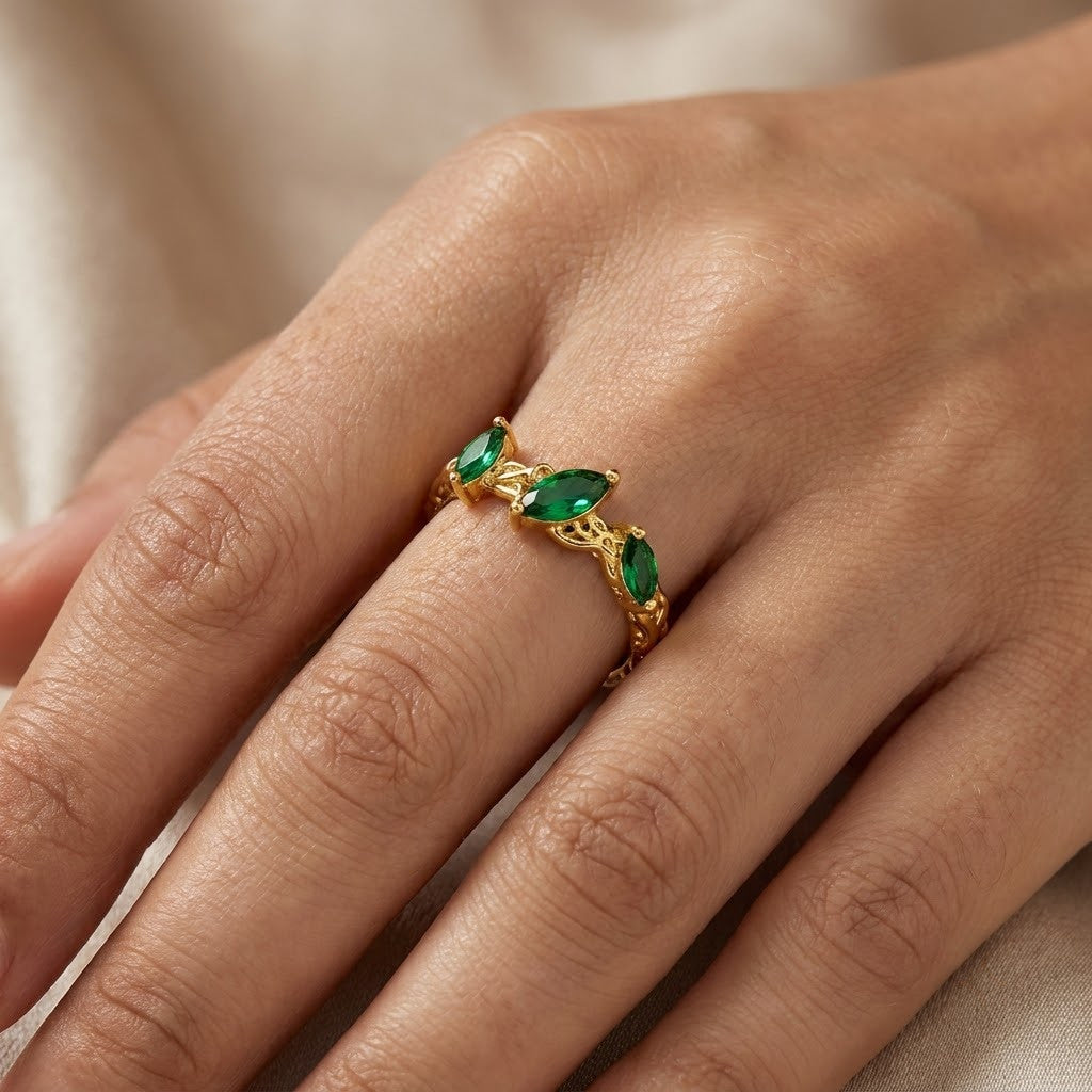 Twin Pear Cut Emerald Teardrop Bypass Adjustable Ring - View 4