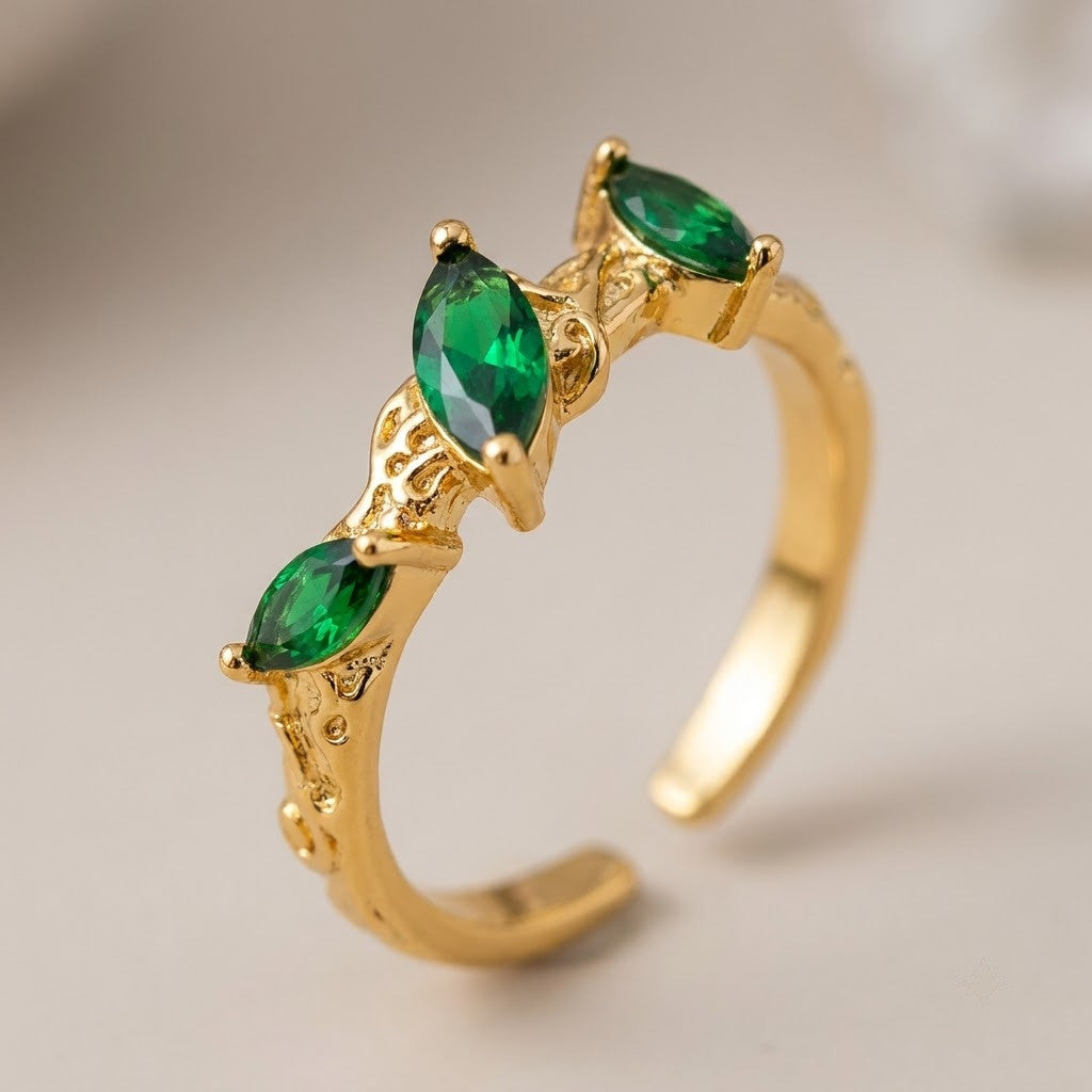 Twin Pear Cut Emerald Teardrop Bypass Adjustable Ring - View 3