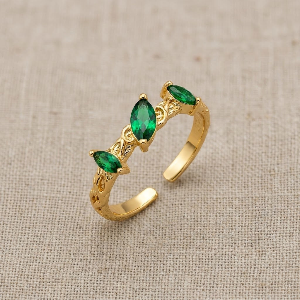 Twin Pear Cut Emerald Teardrop Bypass Adjustable Ring - View 7