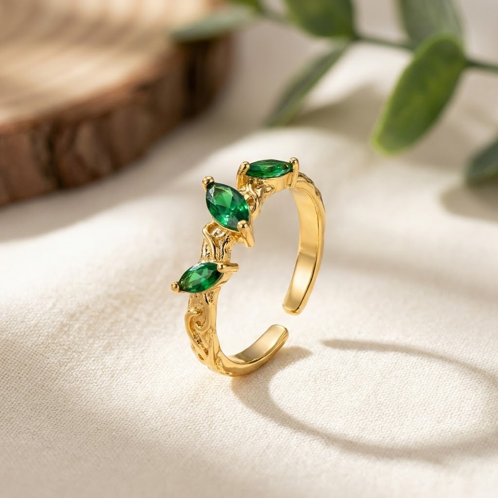 Twin Pear Cut Emerald Teardrop Bypass Adjustable Ring - View 2