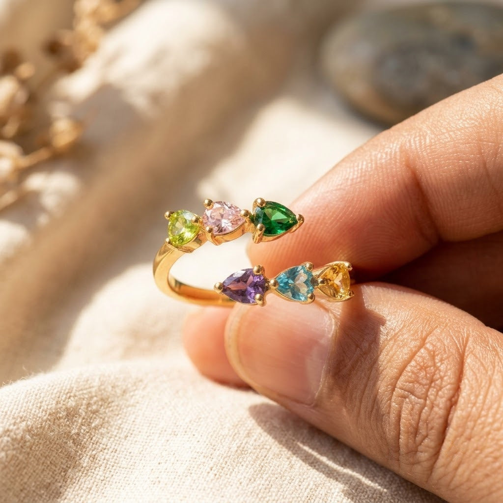 Minimalist Multi Pastel Gemstone Floating Adjustable Ring - View 3