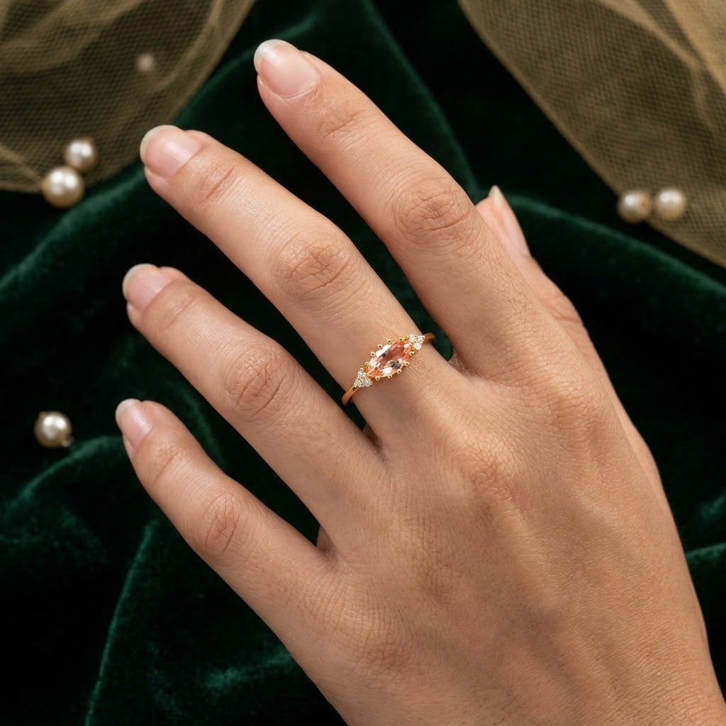 Romantic Open Heart Pavé Halo Pink Gemstone Adjustable Ring - View 2
