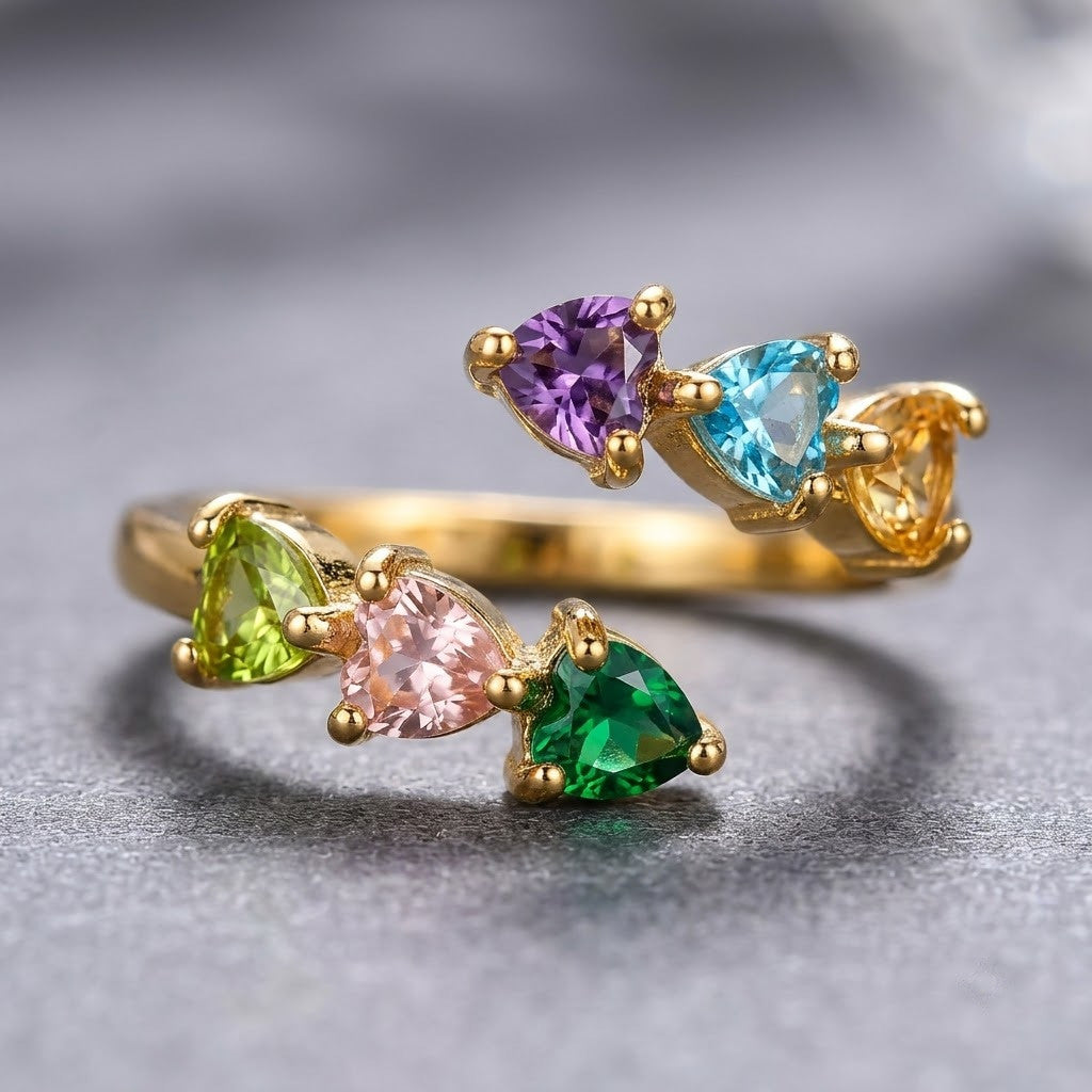 Minimalist Multi Pastel Gemstone Floating Adjustable Ring - View 4