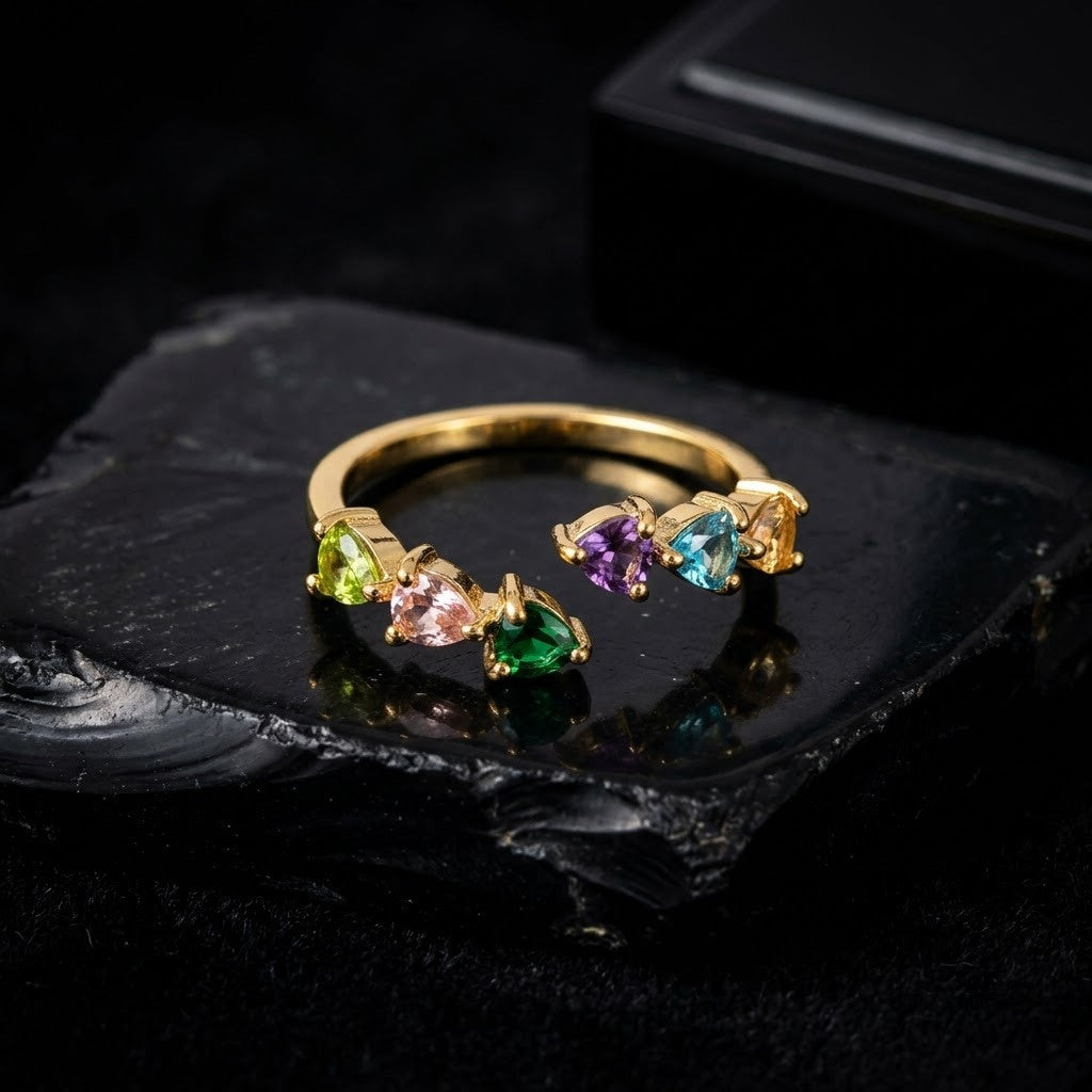 Minimalist Multi Pastel Gemstone Floating Adjustable Ring - View 6