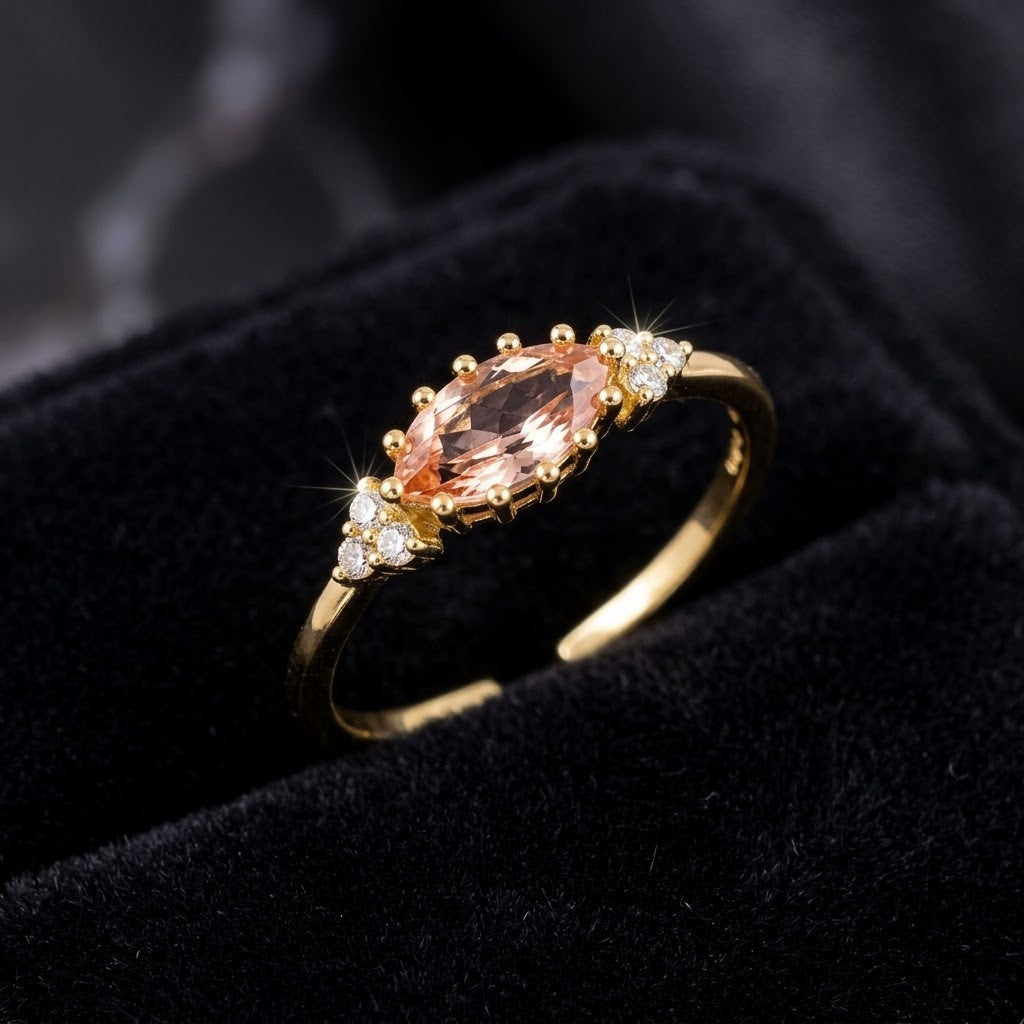 Romantic Open Heart Pavé Halo Pink Gemstone Adjustable Ring - View 1