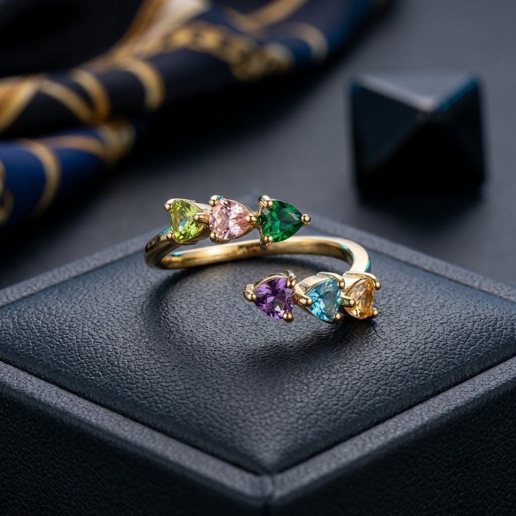 Minimalist Multi Pastel Gemstone Floating Adjustable Ring - View 2