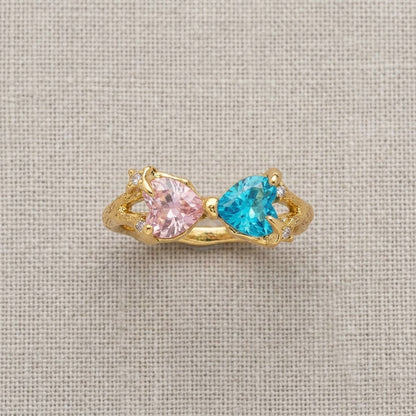 Curved Wave Heart & Oval Pastel Gemstone Adjustable Ring - View 7