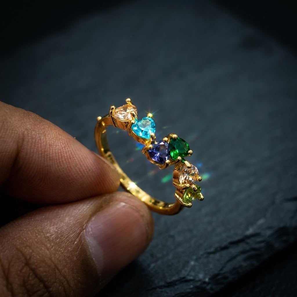 Kaleidoscope Pastel Multicolor Collet Bezel Adjustable Ring - View 6