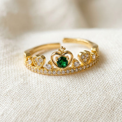 Victorian Filigree Solitaire Emerald Tiara Adjustable Ring - View 3