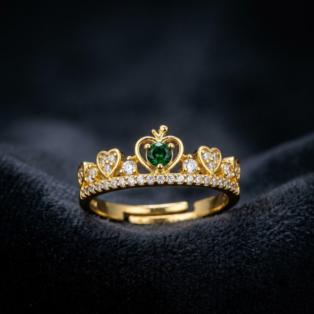 Victorian Filigree Solitaire Emerald Tiara Adjustable Ring - View 6