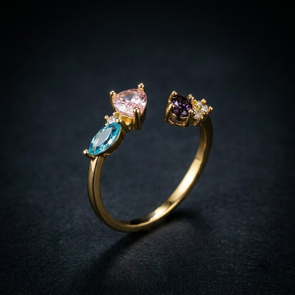 Pastel Pink & Lilac Lavender Dual Teardrop Gemstone Adjustable Ring - View 6
