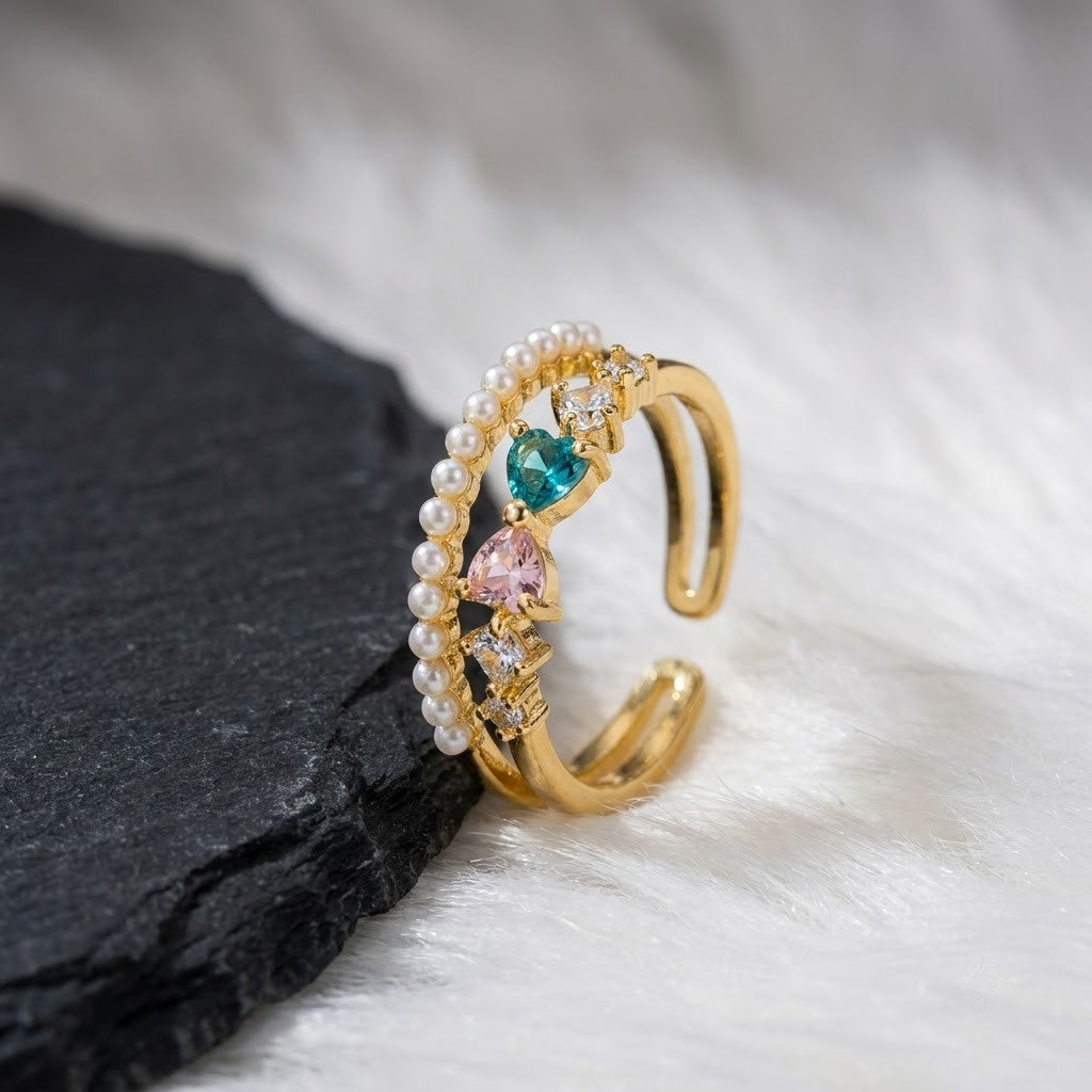 Regal Crown Tiara Freshwater Pearl & Crystal Adjustable Ring - View 2