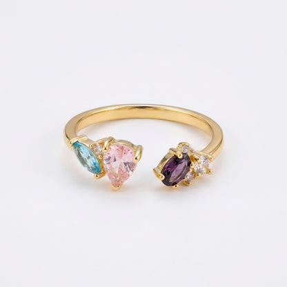 Pastel Pink & Lilac Lavender Dual Teardrop Gemstone Adjustable Ring - View 7