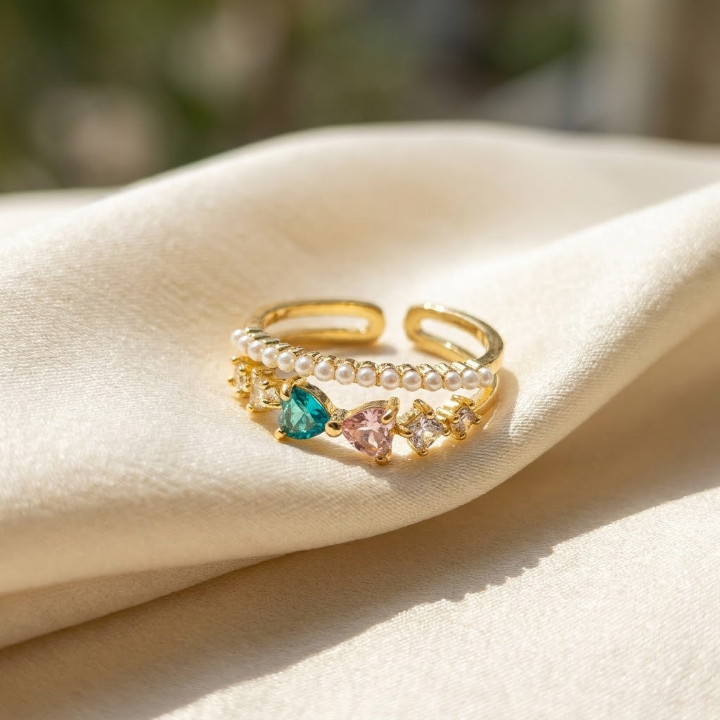Regal Crown Tiara Freshwater Pearl & Crystal Adjustable Ring - View 3