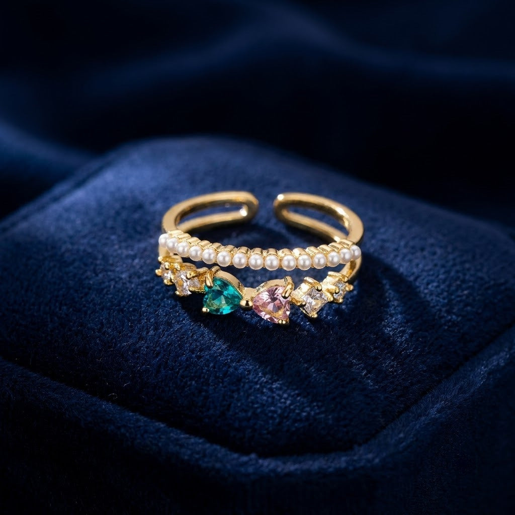 Regal Crown Tiara Freshwater Pearl & Crystal Adjustable Ring - View 1