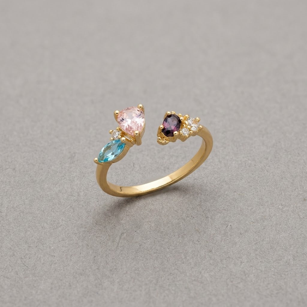 Pastel Pink & Lilac Lavender Dual Teardrop Gemstone Adjustable Ring - View 8