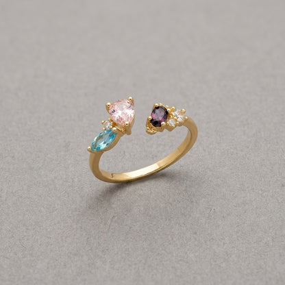 Pastel Pink & Lilac Lavender Dual Teardrop Gemstone Adjustable Ring - View 8