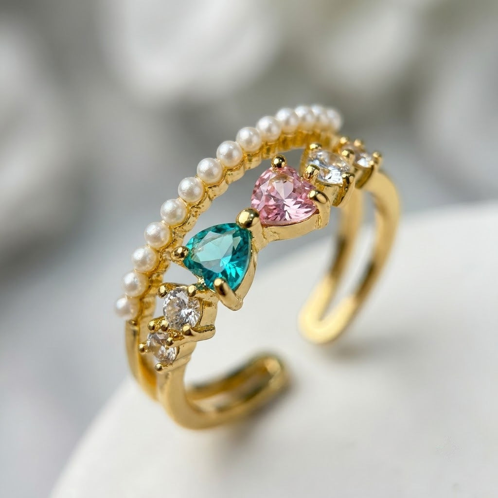 Regal Crown Tiara Freshwater Pearl & Crystal Adjustable Ring - View 4