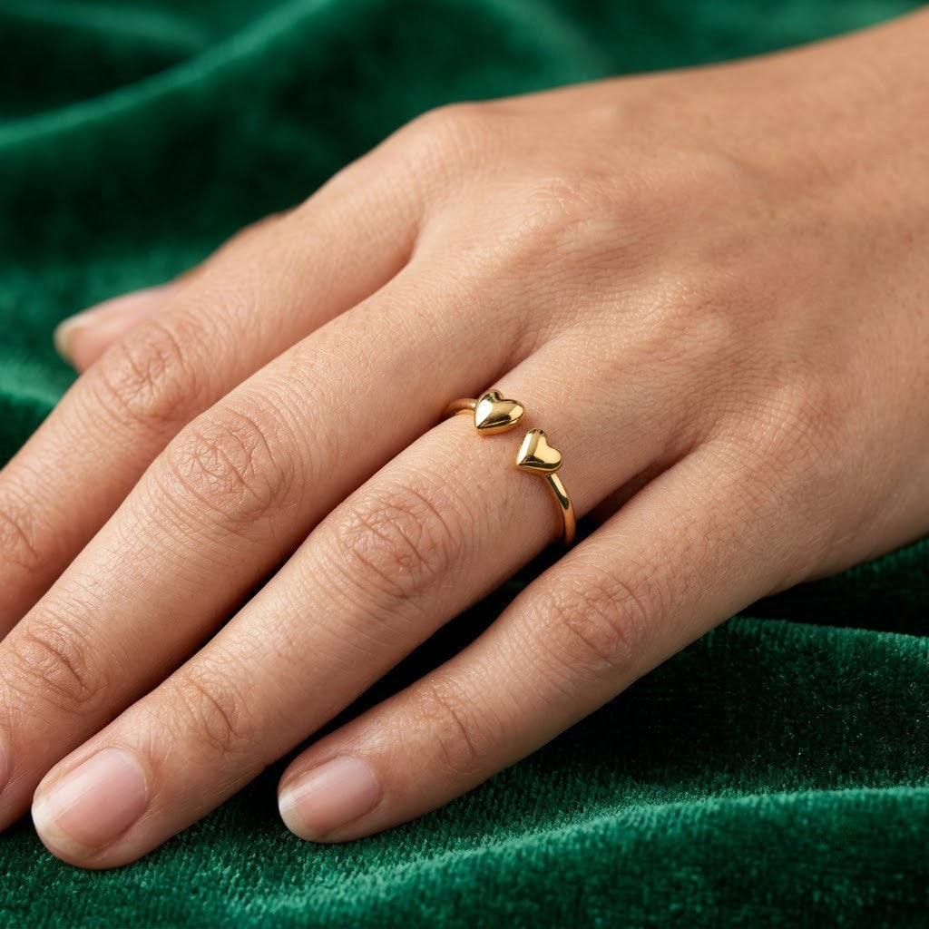 Eternal Love Double Heart Minimalist Bypass Adjustable Ring - View 5