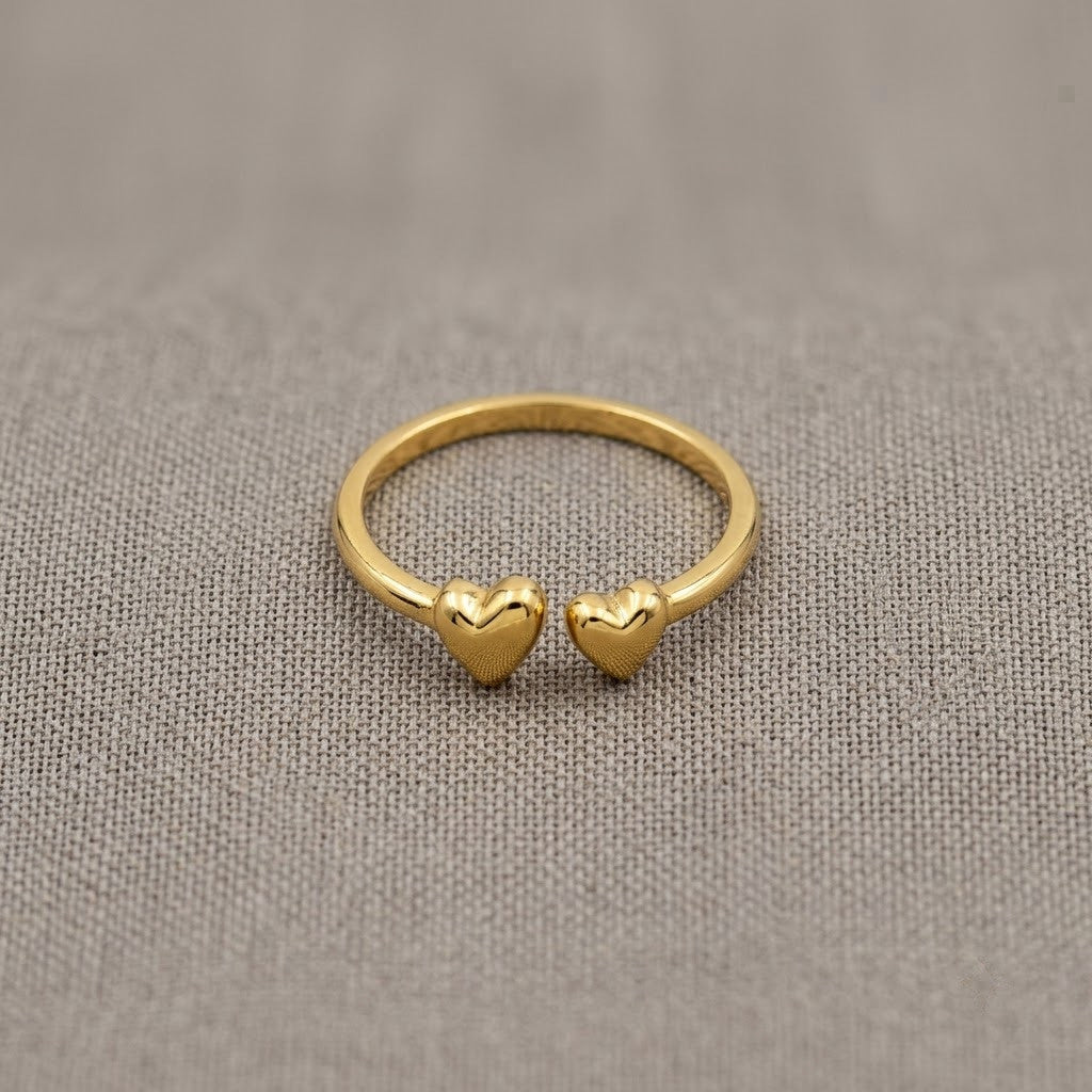 Eternal Love Double Heart Minimalist Bypass Adjustable Ring - View 7