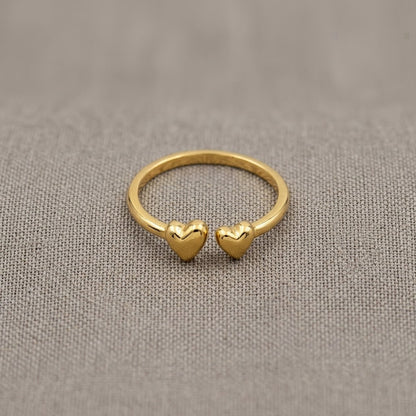 Eternal Love Double Heart Minimalist Bypass Adjustable Ring - View 7