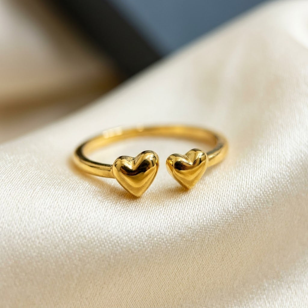 Eternal Love Double Heart Minimalist Bypass Adjustable Ring - View 4