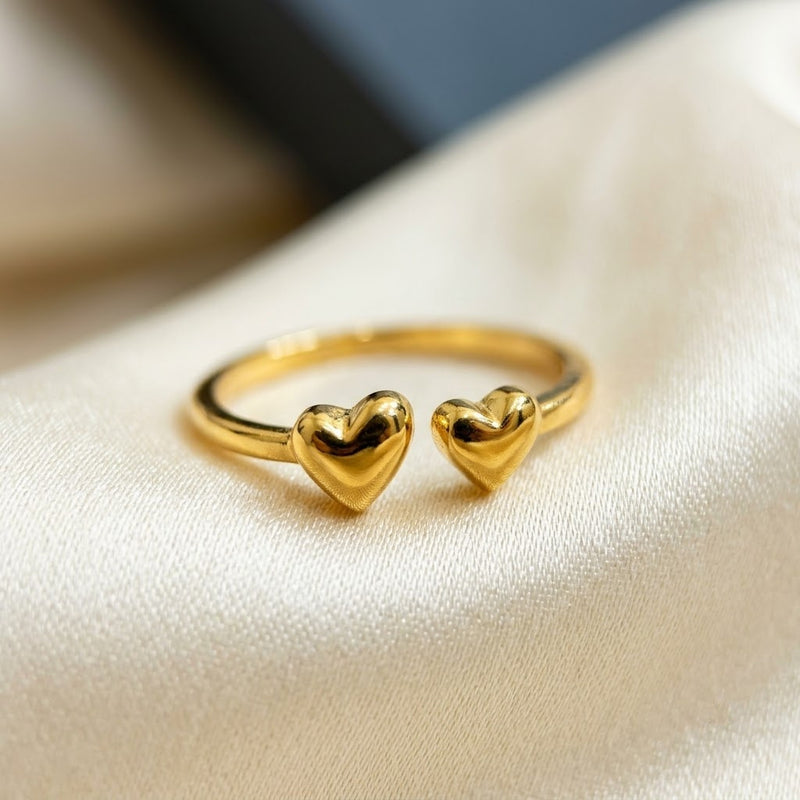 Eternal Love Double Heart Minimalist Bypass Adjustable Ring - View 4