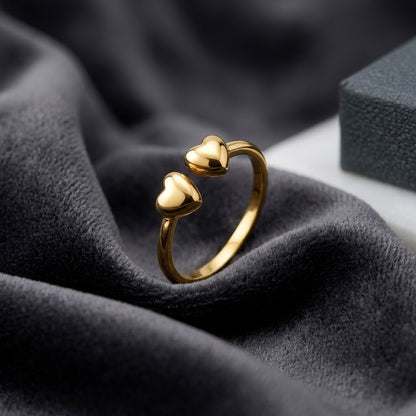 Eternal Love Double Heart Minimalist Bypass Adjustable Ring - View 2