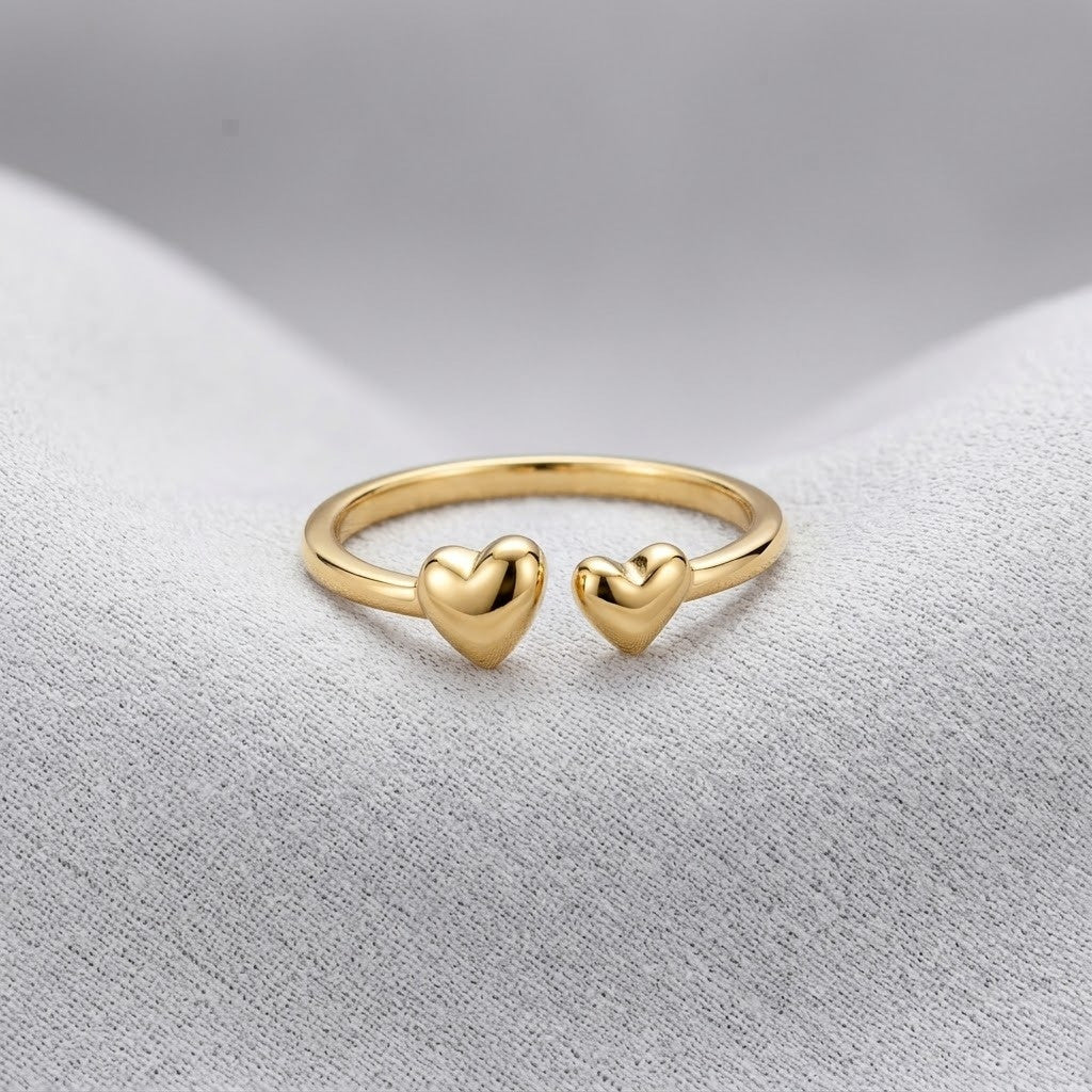 Eternal Love Double Heart Minimalist Bypass Adjustable Ring - View 6
