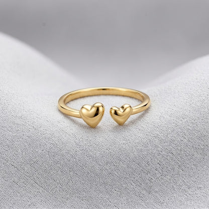 Eternal Love Double Heart Minimalist Bypass Adjustable Ring - View 6