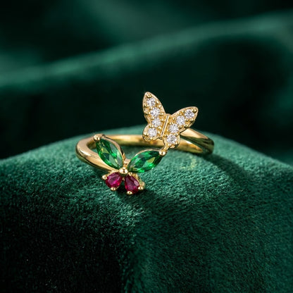 Fluttering Butterfly Emerald Marquise Crystal Statement Adjustable Ring - View 1