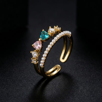 Regal Crown Tiara Freshwater Pearl & Crystal Adjustable Ring - View 6