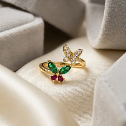 Fluttering Butterfly Emerald Marquise Crystal Statement Adjustable Ring - View 2